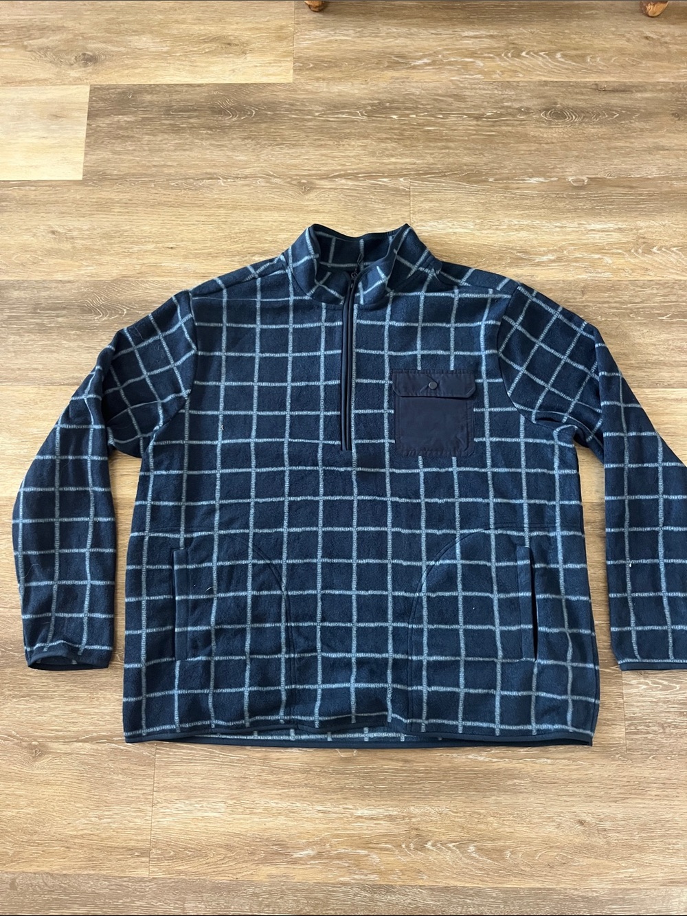 NWOT Goodfellow & Co Men's Blue Check 1/4 Zip Pullover Fleece Jacket Size XXL